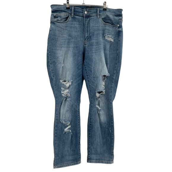 Judy Blue Denim - JUDY BLUE BOYFRIEND FIT MEDIUM WASH DENIM JEANS Distressed WOMENS SIZE 16W